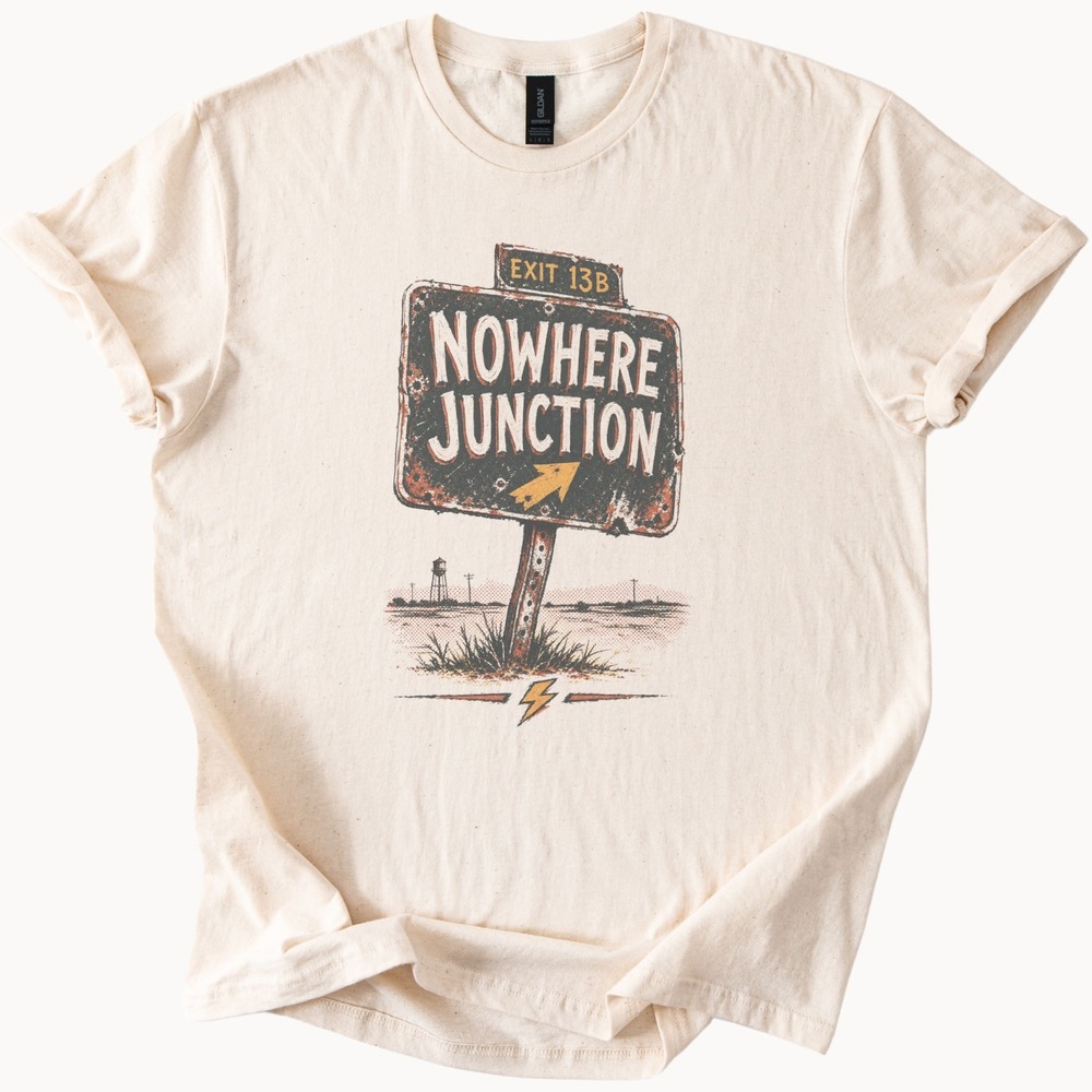Nowhere Junction Halftone Art Tee Vintage Style Desert Highway